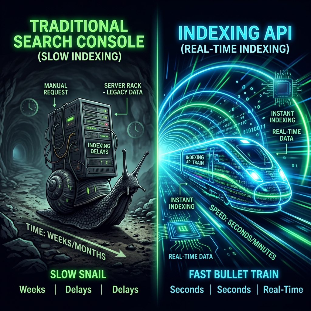 Comparatif de vitesse entre Search Console et Indexing API