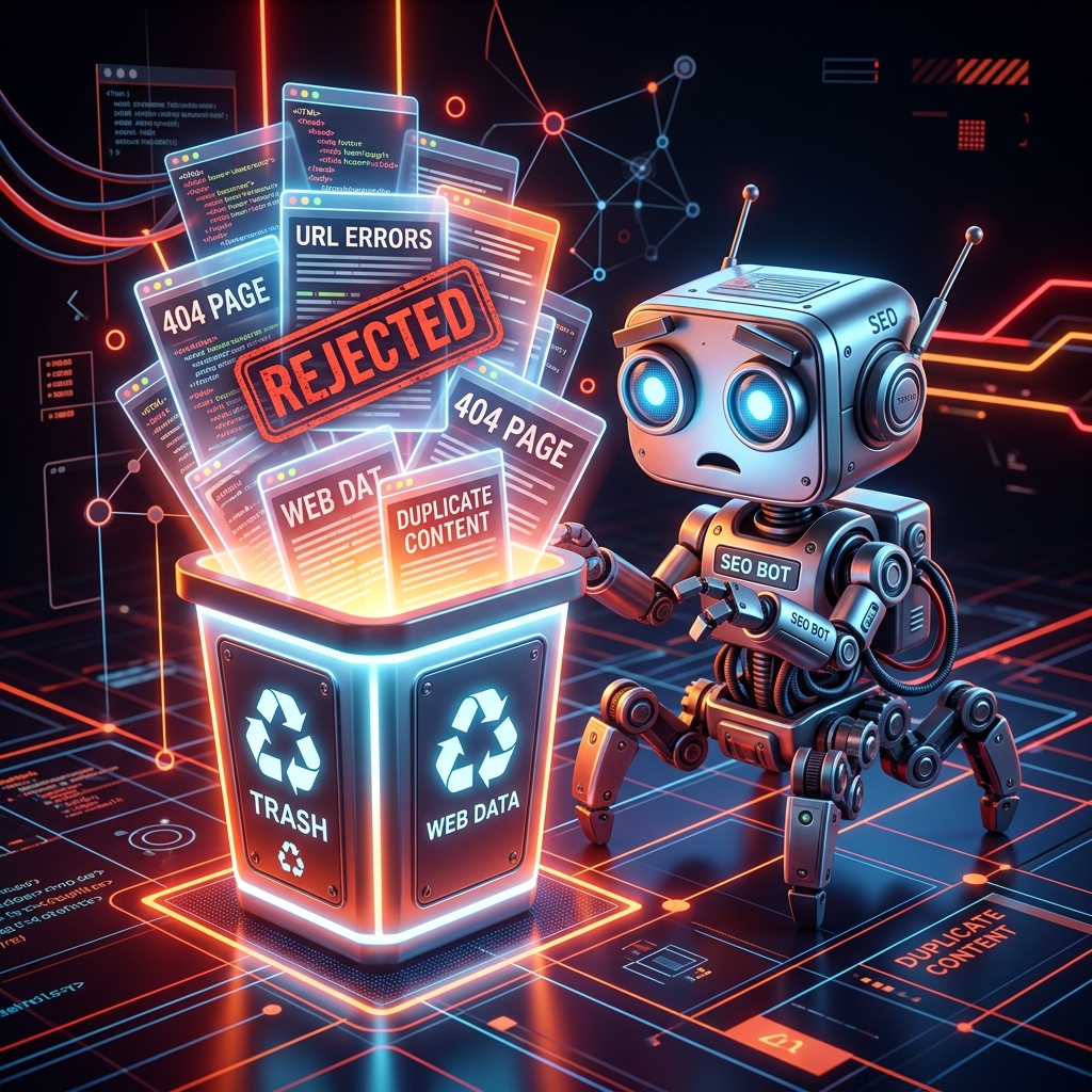 Illustration du bot SEO qui rejette des pages