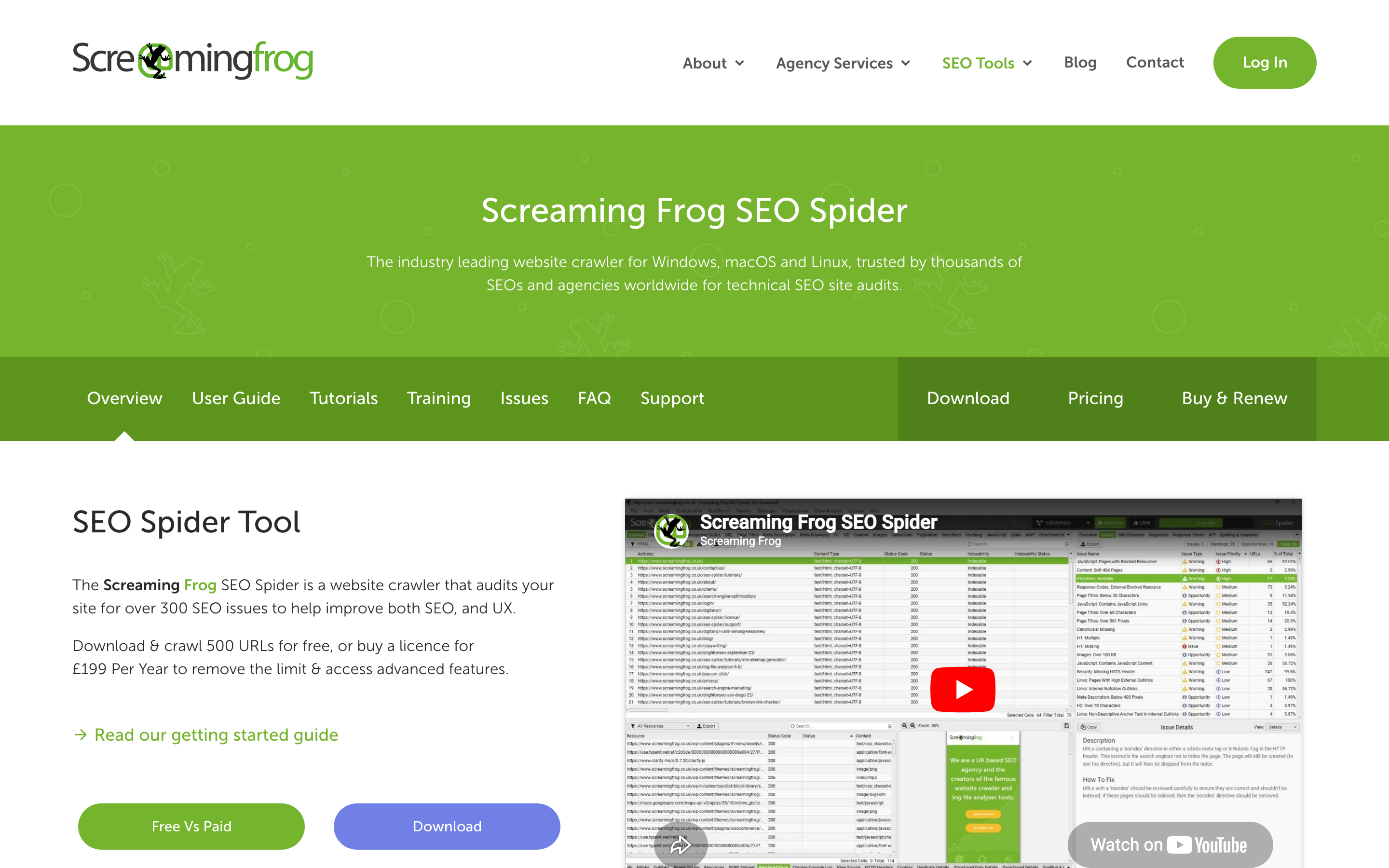 Interface du Crawler Screaming Frog